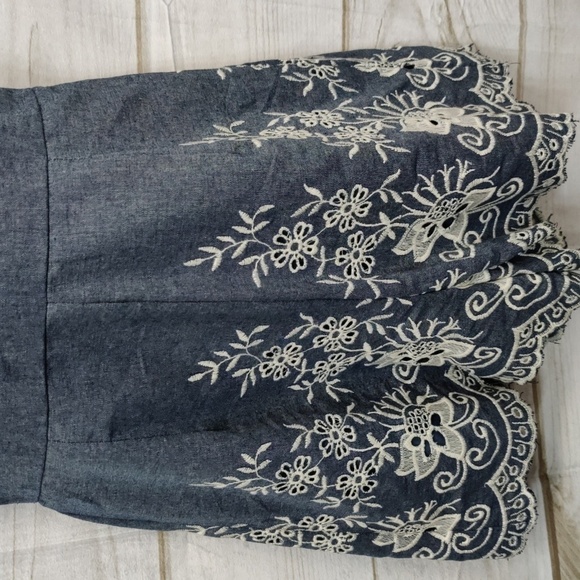 Simplee Embroidered Romper, Denim Blue Colored 100% Cotton Size Small - Picture 3 of 10